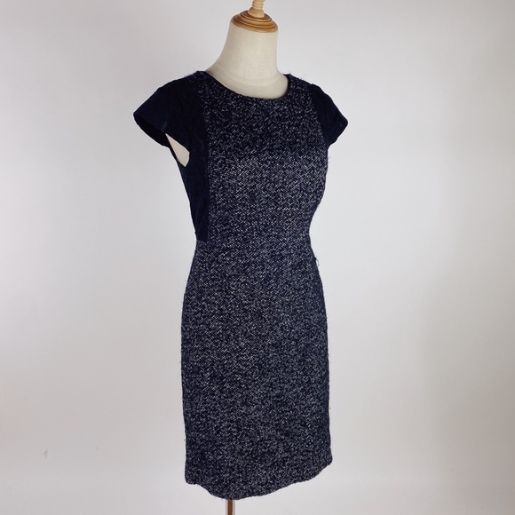 J. CREW Tweed & Lace Cap Sleeve Sheath Dress Black White Womens 2Petite - Picture 2 of 9